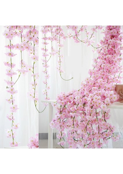 G03 Asma 2.3 M Çiçek Çelenk Yapay Çiçek Dize Yaprakları ile Ipek Sakura Kiraz Çiçeği Ivy Asma Ev Bahçe Düğün Kemer Dekor Için (Yurt Dışından)