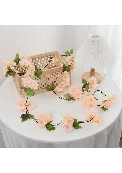 Şampanya 230 cm Pembe Beyaz Kiraz Çiçeği Ipek Yapay Asma Sakura Asılı Çiçekler Düğün Ev Duvar Dekorasyonu Için Sahte Leavse Çelenk (Yurt Dışından)