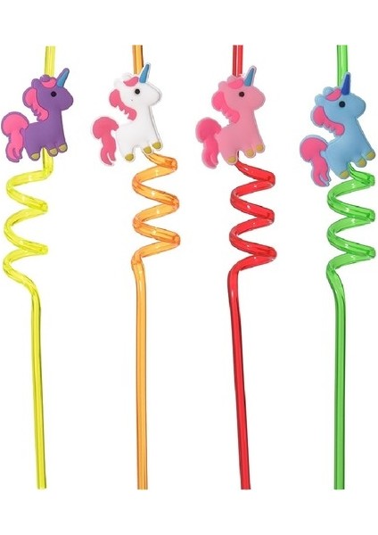 5 Parça Renkli Pipet Seti - Emojili Spiral Kokteyl - Çocuk Pipeti Temizleme Fırçalı