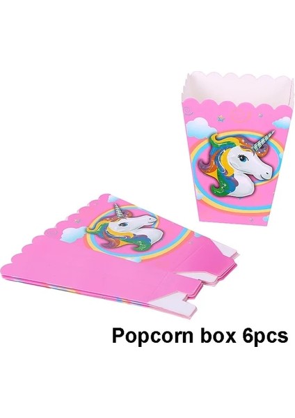 6 Adet Patlamış Mısır Kutusu Pembe Gökkuşağı Unicorn Parti Malzemeleri Afiş Kağıt Tabaklar Balonlar Peçete Hediye Çantası Sarıcı Bebek Duş Çocuk Doğum Günü Süslemeleri (Yurt Dışından)