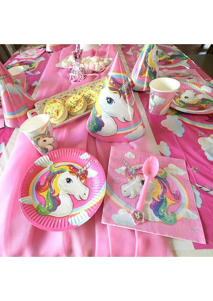 6 Adet Patlamış Mısır Kutusu Pembe Gökkuşağı Unicorn Parti Malzemeleri Afiş Kağıt Tabaklar Balonlar Peçete Hediye Çantası Sarıcı Bebek Duş Çocuk Doğum Günü Süslemeleri (Yurt Dışından) modelleri