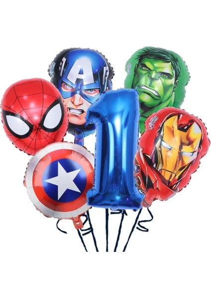 Balon Suit-1-6pcs Avengers Süper Kahraman Parti Malzemeleri Süslemeleri Çocuk Doğum Günü Tek Kullanımlık Sofra Masa Örtüsü Süper Kahraman Parti Teması Çocuk Seti Şekeri (Yurt Dışından)