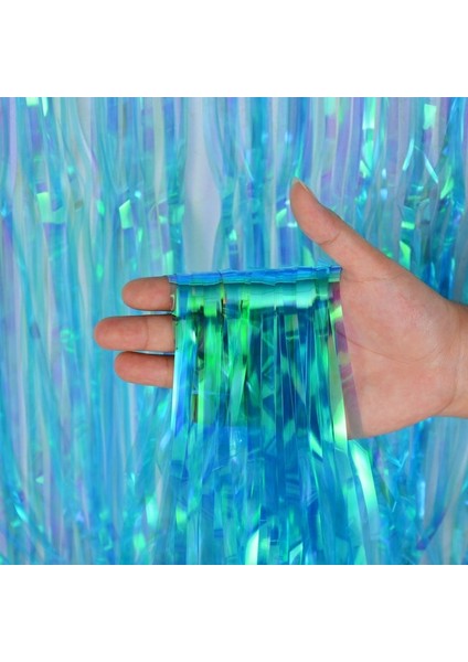 Mavi Zemin Kare Perdeler Bekarlığa Veda Partisi Glitter Tinsel Saçak Bebek Duş Doğum Günü Düğün Yıldönümü Dekorasyon (Yurt Dışından)