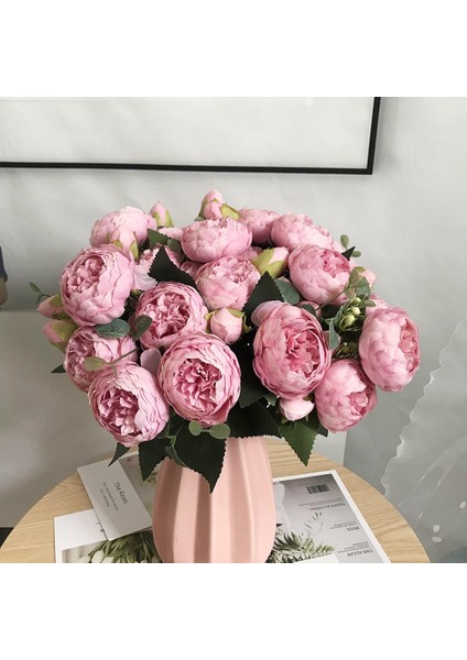 Stil 2 30 cm Gül Pembe Ipek Buket Şakayık Yapay Çiçekler 5 Büyük Kafalar 4 Küçük Tomurcuk Gelin Düğün Ev Dekorasyon Sahte Çiçekler Sahte (Yurt Dışından)