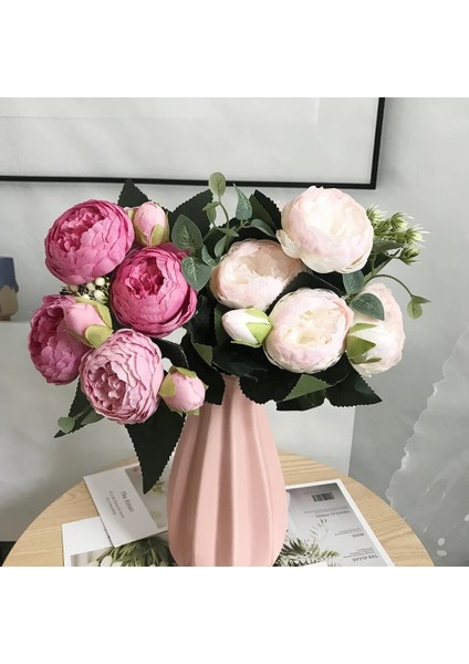Stil 2 30 cm Gül Pembe Ipek Buket Şakayık Yapay Çiçekler 5 Büyük Kafalar 4 Küçük Tomurcuk Gelin Düğün Ev Dekorasyon Sahte Çiçekler Sahte (Yurt Dışından)