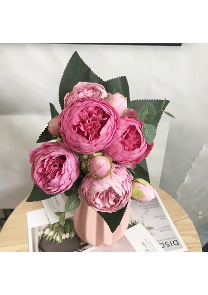 Stil 2 30 cm Gül Pembe Ipek Buket Şakayık Yapay Çiçekler 5 Büyük Kafalar 4 Küçük Tomurcuk Gelin Düğün Ev Dekorasyon Sahte Çiçekler Sahte (Yurt Dışından)