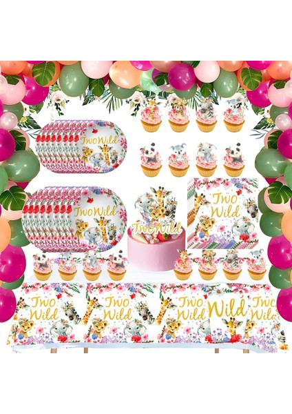 Banner-1set Pembe Vahşi Iki Kız 2. Doğum Günü Partisi Masa Örtüsü Dekorasyon Safari Orman Tema Bebek Duş Malzemeleri Için Tek Kullanımlık Masa Örtüsü (Yurt Dışından)