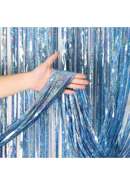 Mavi 100 x 100 cm Glitter Saçaklar Metalik Perde Doğum Günü Partisi Düğün Zemin Dekor Parti Zemin Perdeleri Yetişkin Yıldönümü Dekoru (Yurt Dışından)