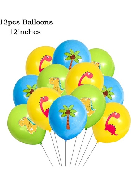 Balon-12 Adet Karikatür Dinozor Doğum Günü Partisi Çocuklar Orman Dinozor Şekeri Çıkartmalar Balon Erkek Doğum Günü Parti Bardağı Plaka Bebek Duş Malzemeleri (Yurt Dışından)