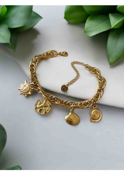 316L Gold Çelik Kararmaz Charmlı Pandora Bileklik