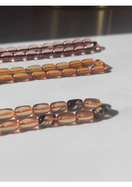 Eskitme Ateş Kehribar Tesbih, 8.5 x 10 mm, Kapsül Kesim, Metal Püskül