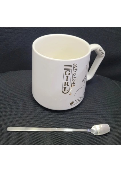 Porselen Kupa Bardak Mug Hediyelik Ürün Metal Kaşıklı Love Aşk Seni Seven 1 Adet
