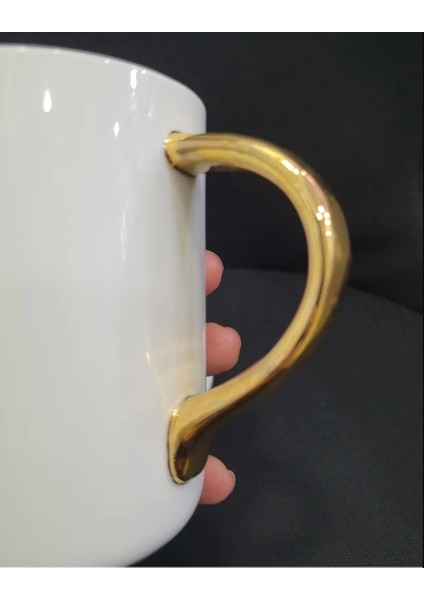 Porselen Kupa Bardak Mug Hediyelik Ürün Metal Kaşıklı Beyaz Gold Rose Sonsuza Dek 1 Adet