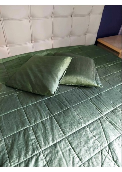 Ipek Şantuk Yeşil Çift Kişilik Yatak Örtüsü 280X300CM 2 Adet Kırlent , Muhteşem (1 Adet Set)
