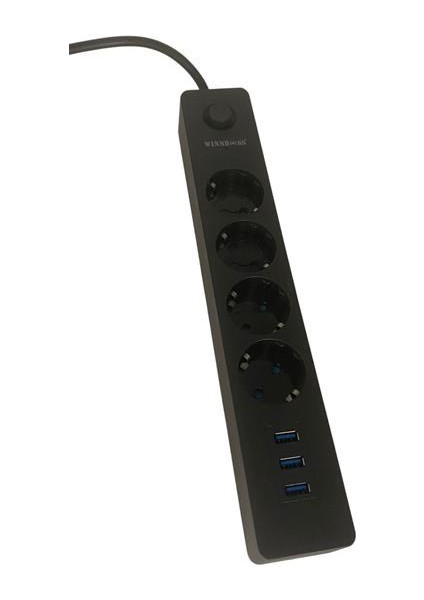 Termak Akım Korumalı 4 Priz 3 USB Girişli Uzatma Kablosu Güç&şarj