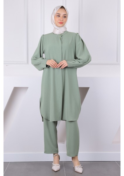 Haki Hakim Yaka Kolu Nervürlü Tunik Pantolonlu Takım fiyatları