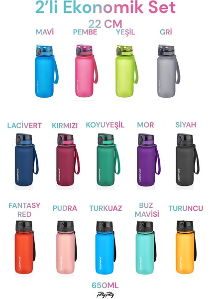 2'li Tritan Matara Seti 650 ml 14 Farklı Renk Seçeneği Fiftyfifty