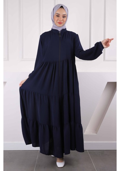 Lacivert Kol Lastikli Fermuarlı Ferace