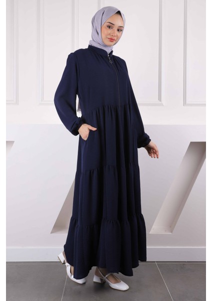 Lacivert Kol Lastikli Fermuarlı Ferace modelleri