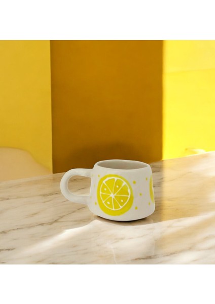 El Yapımı Seramik Limon Desenli Hediyelik Kupa Bardak