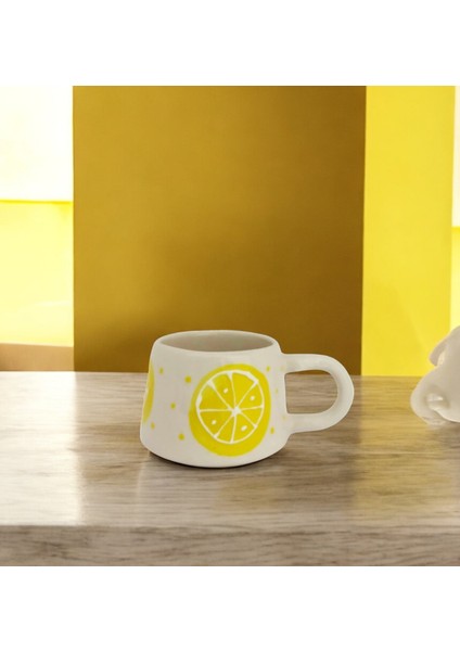 El Yapımı Seramik Limon Desenli Hediyelik Kupa Bardak