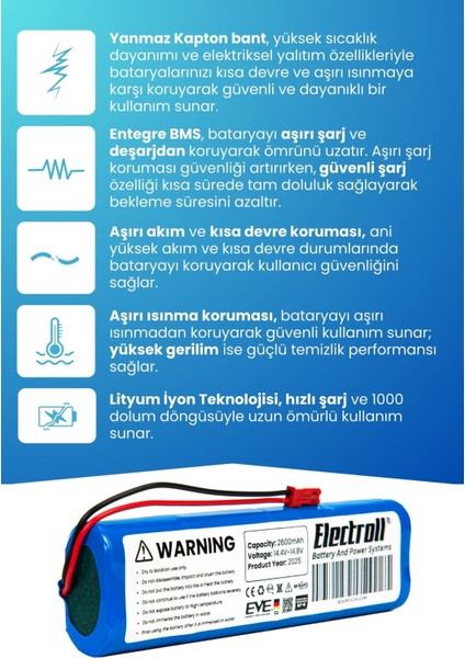 Ilife V8s Uyumlu Batarya (ORJİNAL KAPASİTE) 2600mah Pil Robot Süpürge Bataryası Değişimi