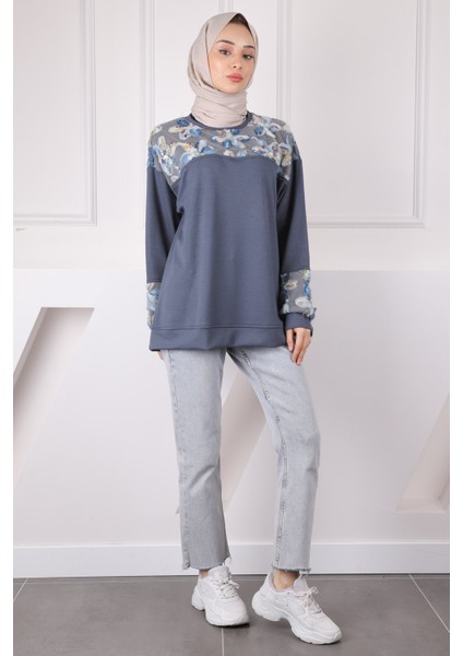Füme Tül Çiçek Garnili Modal Sweat modelleri