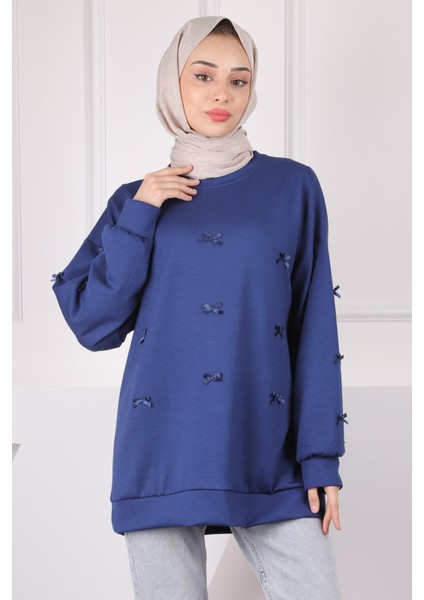 Lacivert Kurdele Detaylı Modal Sweat