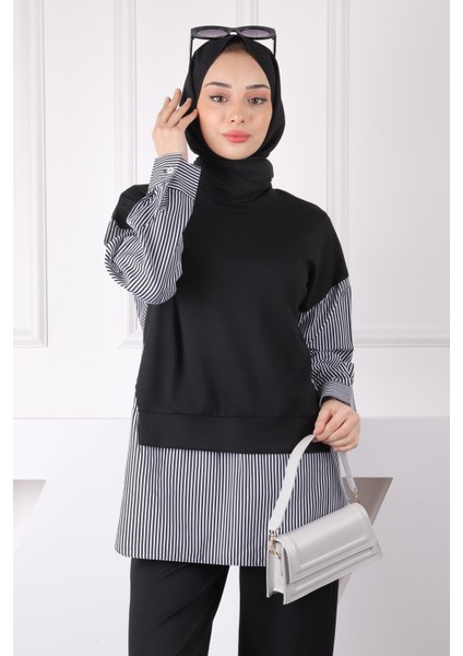 Siyah Gömlek Garnili Modal Tunik Pantolonlu Takım fiyatları