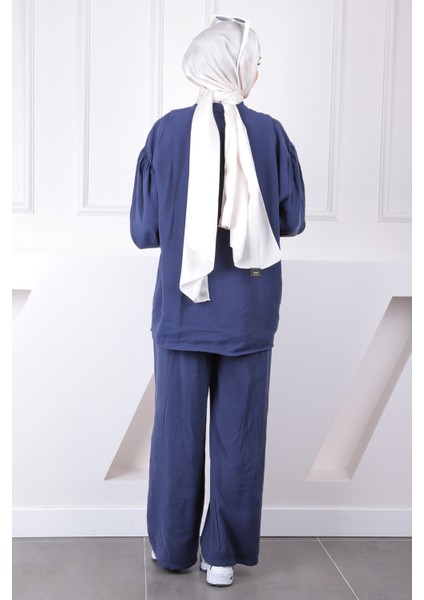 Lacivert Ön Bağlamalı Kimono Pantolonlu Takım modelleri