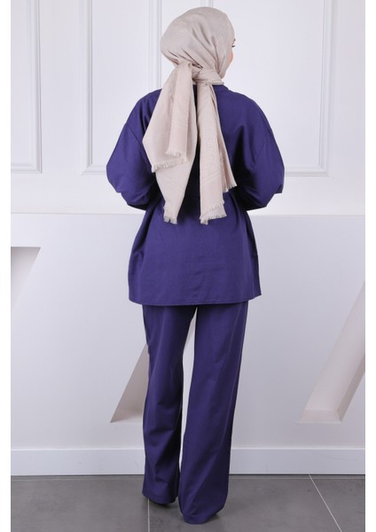 Lacivert Kemerli Kimono Pantolonlu Takım modelleri