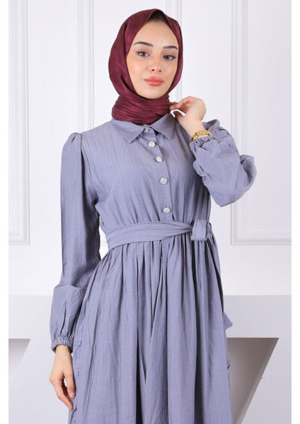 Füme Bel Lastikli Kuşaklı Modal Elbise fırsatları