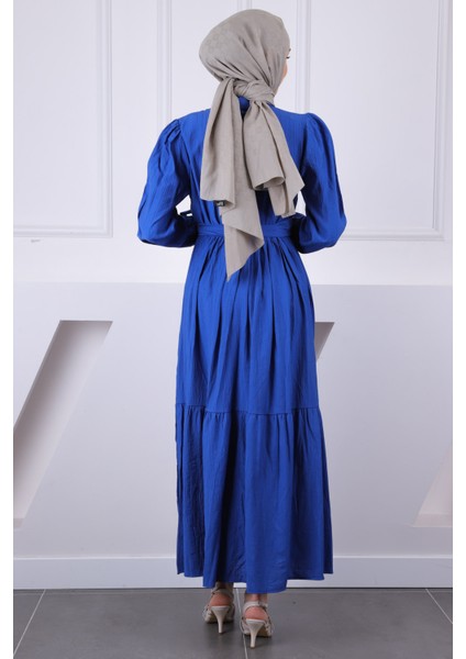 İndigo Bel Lastikli Kuşaklı Modal Elbise modelleri