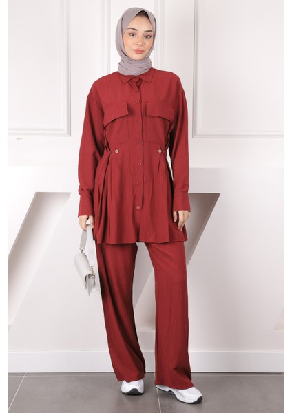 Bordo Cepli Tunik Pantolonlu Takım
