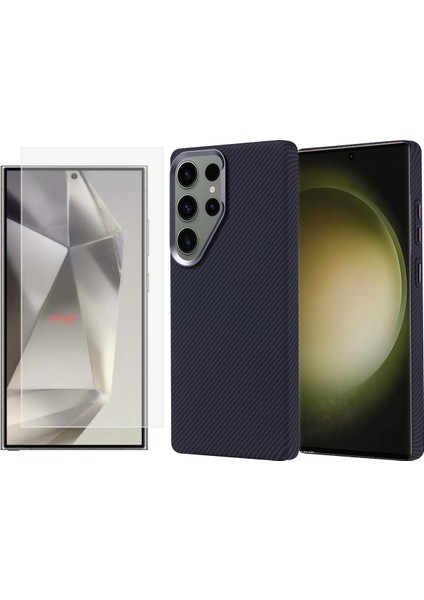 Samsung Galaxy S25 Ultra Kılıf Magsafe Şarj Özellikli Karbon Fiber Görünümlü Zore Nekst Kapak + Nano Ekran Koruyucu