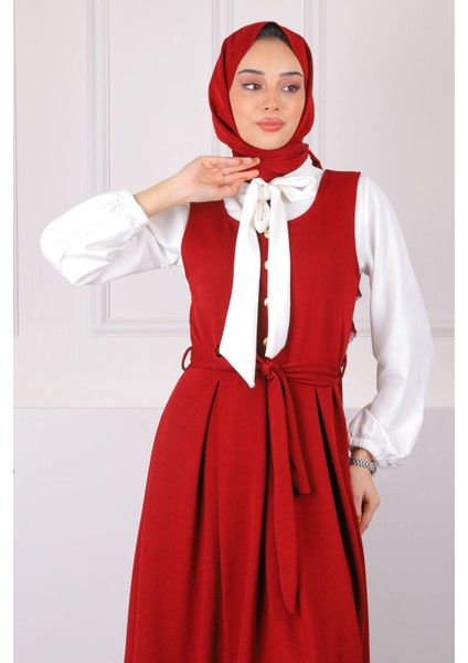 Bordo Kuşaklı Bluz Kombibli Jile Elbise fırsatları