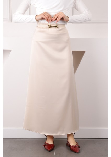 Bej Yan Fermuarlı Saten Kloş Etek fiyatları