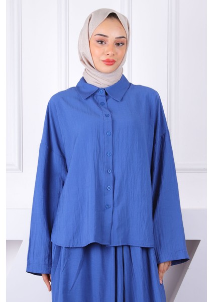 İndigo Yarasa Kol Modal Gömlek Etekli Takım fırsatları