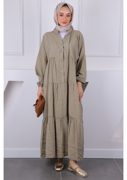 Haki Yarım Düğmeli Modal Elbise fiyatları