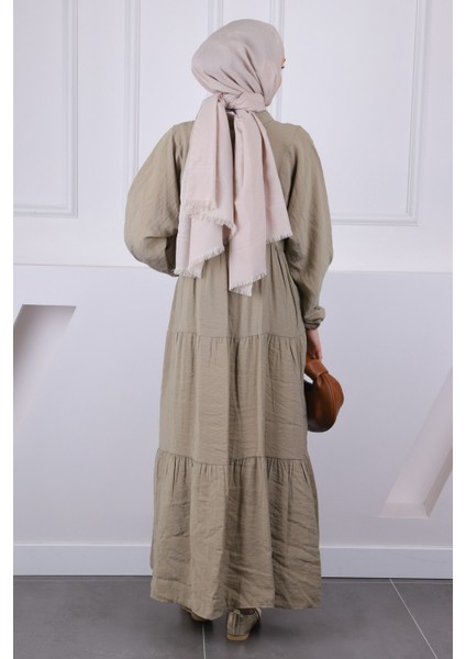 Haki Yarım Düğmeli Modal Elbise modelleri