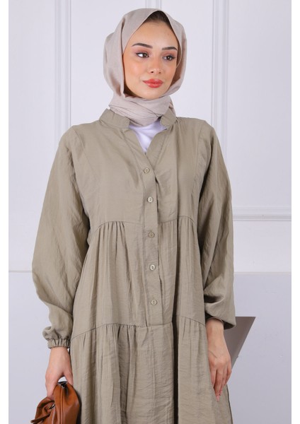 Haki Yarım Düğmeli Modal Elbise fırsatları
