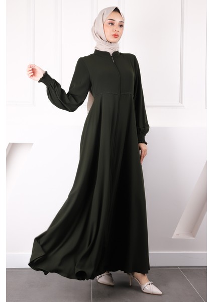 Haki Kol Gipeli Fermuarlı Ferace