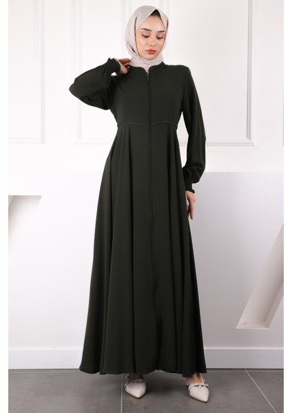 Haki Kol Gipeli Fermuarlı Ferace modelleri