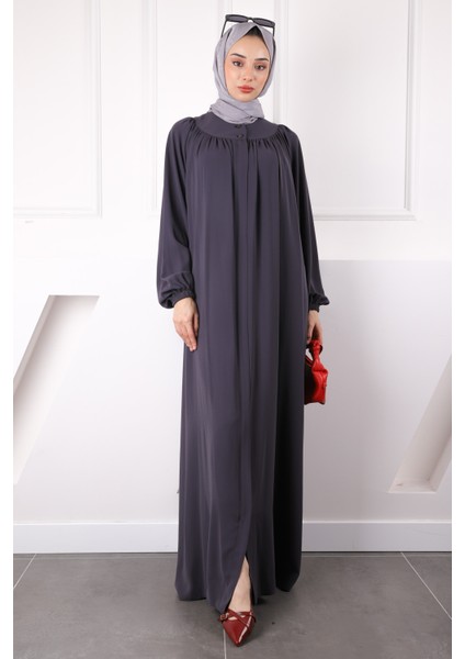 Füme Kol Lastikli Fermuarlı Ferace