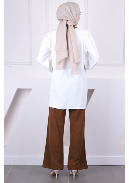 Kahverengi Düğmeli Tunik Pantolonlu Takım modelleri