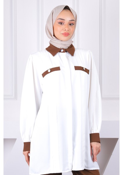 Kahverengi Düğmeli Tunik Pantolonlu Takım fırsatları