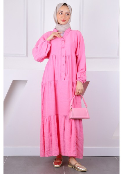 Pembe Yarım Düğmeli Modal Elbise fiyatları