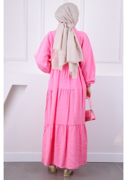 Pembe Yarım Düğmeli Modal Elbise modelleri