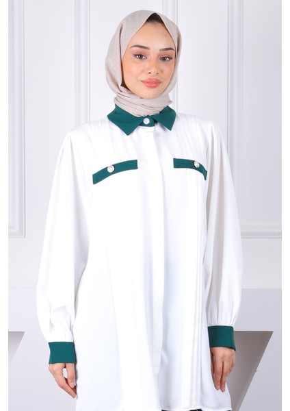 Zümrüt Yeşili Düğmeli Tunik Pantolonlu Takım fırsatları
