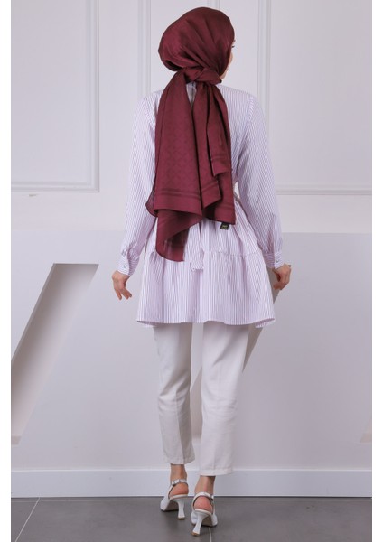 Bordo Hakim Yaka Çizgili Poplin Tunik fırsatları